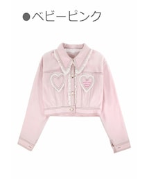 Bobon21 | レースフリルショート丈デニムジャケット-全２色-(デニムジャケット)