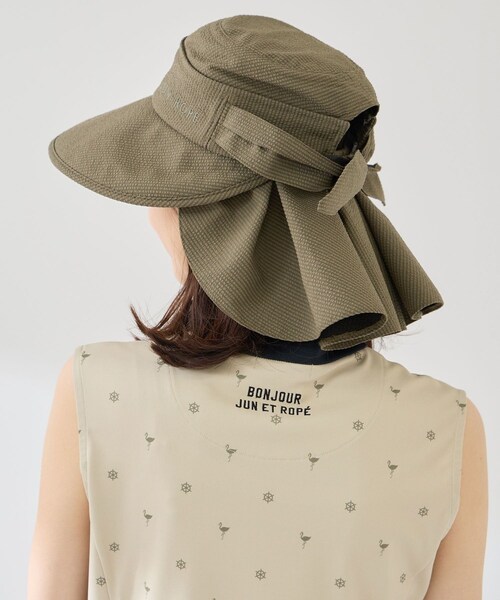 ROPE'（ロペ）の「クールマックスサッカー３ＷＡＹハット/UV・遮熱（ハット・レディース・ブラック/ホワイト/カーキ・F）」の6枚目の写真