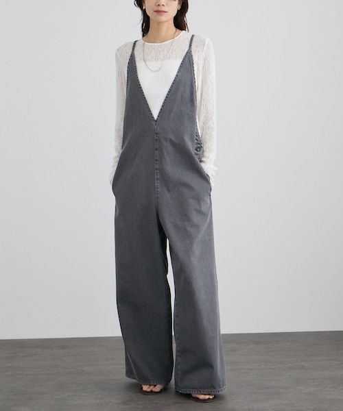 ADAM ET ROPE'(アダムエロペ)の「オーバーダイデニムサロペット(サロペット/オーバーオール・レディース・チャコール/キナリ・M/S)」の10枚目の写真