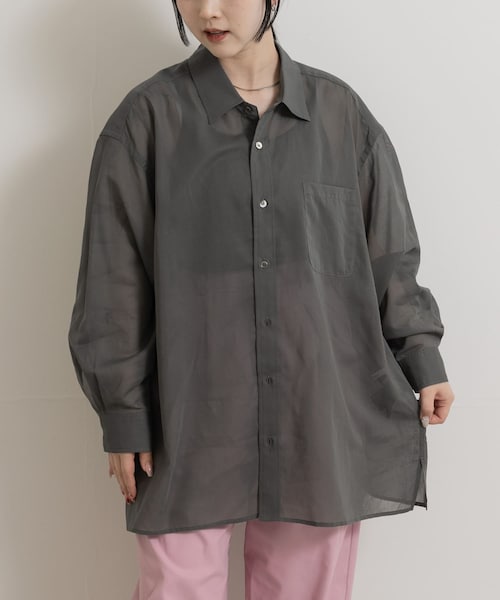 THE GOODLAND MARKET（ザグッドランドマーケット）の「『別注』MIDIUMISOLID×TGM　sheer voile shirts（シャツ/ブラウス・レディース・SAX/GRAY/OFF・one）」の2枚目の写真
