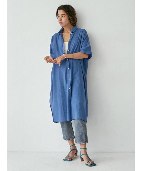 試着のみ⭐︎新品　ungrid サイドスリットロングシャツ Ungrid サイドスリットロングシャツ（ブルー） -ファッション