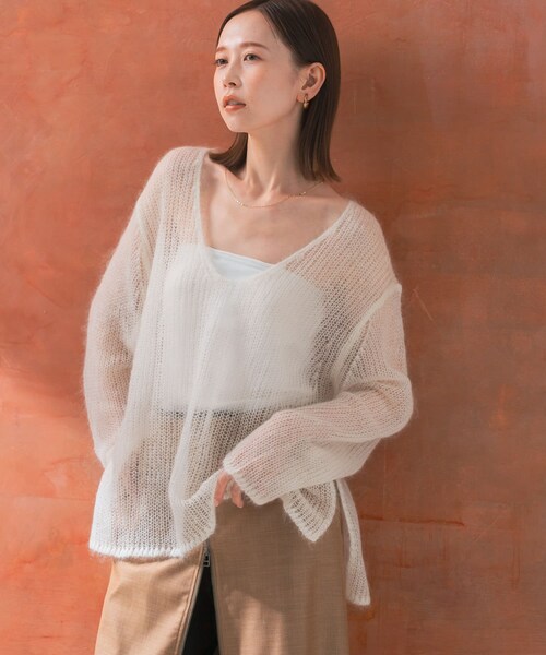 URBAN RESEARCH ROSSO（アーバンリサーチロッソ）の「シアーモヘアVネックプルオーバー（ニット/セーター・レディース・blue/white/yellow・FREE）」の9枚目の写真