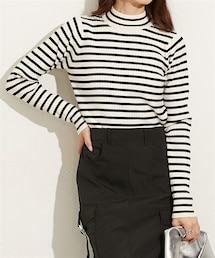 nissen | ボトルネックワイドリブボーダーニット(ニット/セーター)