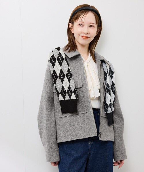 ROPE' PICNIC（ロペピクニック）の「ジャージーメルトンシリーズ ポケット付きジップブルゾン/リンクコーデ（ブルゾン・レディース・チャコール/ライトグレー/ブラウン系/ベージュ・F）」の15枚目の写真