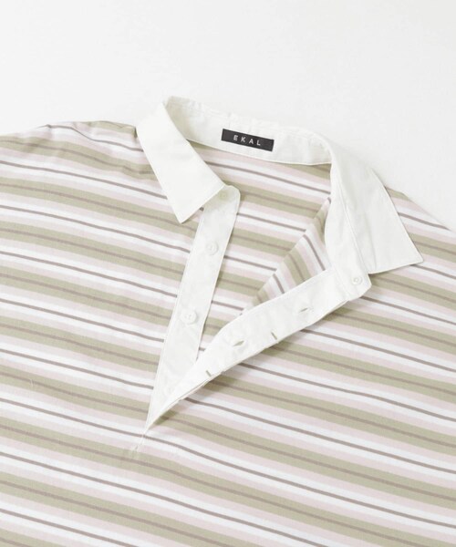 EKAL（エカル）の「ネイチャーボーダープルオーバー（Tシャツ/カットソー・レディース・MILK WHITE/MOSS KHAKI・one）」の11枚目の写真