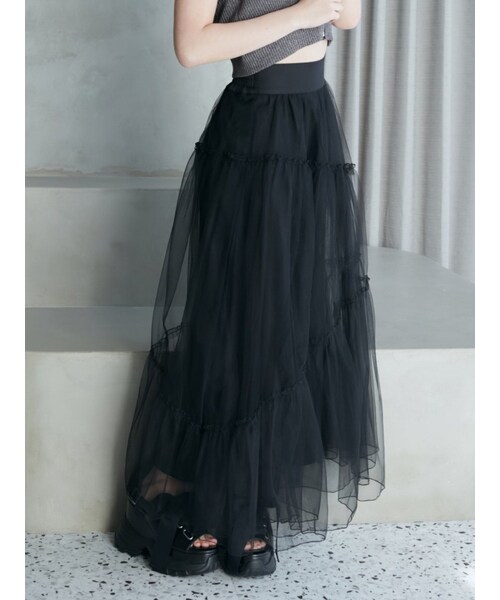 EATME（イートミー）の「アシンメトリーティアードスカート（スカート・レディース・ブラック/ブルー/ベージュ/アイボリー・F）」の3枚目の写真