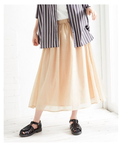 nissen（ニッセン）の「大きいサイズ　ふわりと軽い綿混楊柳ロング丈スカート（ゆったりヒップ）（スカート・レディース・杢ブルーグリーン/杢ベージュ/杢ネイビー/杢チャコール/杢ライラック・L/LL/3L/4L/5L/6L/8L/10L）」の21枚目の写真