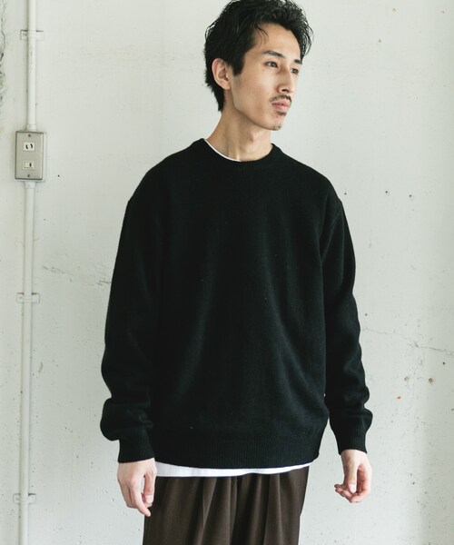 URBAN RESEARCH DOORS（アーバンリサーチドアーズ）の「ハミルトンウールクルーネックニット（ニット/セーター・メンズ・OFF/SAGE GREEN/MIX BROWN/BLACK・M/L/XL）」の21枚目の写真