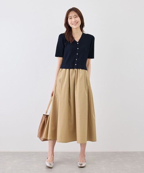 ROPE' PICNIC(ロペピクニック)の「メタル釦布帛ドッキングハーフスリーブニットワンピース(ワンピース・レディース・キナリ系/ネイビー/ピンク・M/S)」の21枚目の写真