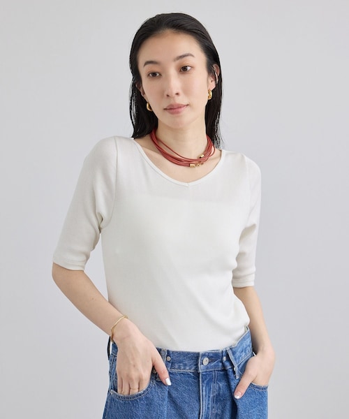 ADAM ET ROPE'(アダムエロペ)の「ハイウェットテレコ2WAYネックT(Tシャツ/カットソー・レディース・ブラック/オフホワイト・F)」の10枚目の写真