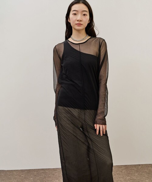 ADAM ET ROPE'(アダムエロペ)の「シアーロングスリーブワンピース(ワンピース・レディース・ブラック/ホワイト系・F)」の14枚目の写真
