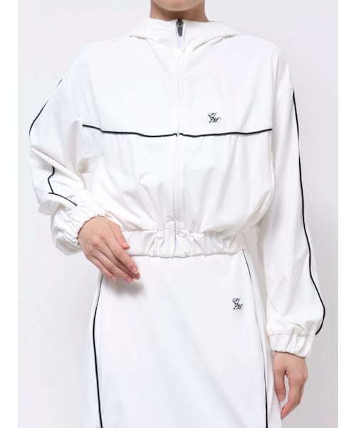 EATME（イートミー）の「トラックラインジャケット（セットアップ可能）（ナイロンジャケット・レディース・オフホワイト/ブラック/ネイビー・F）」の2枚目の写真