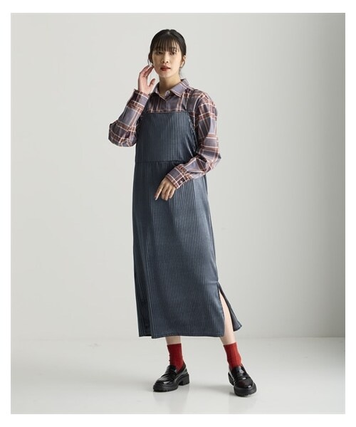 nissen（ニッセン）の「＜大きいサイズ＞ストライプベロアキャミワンピース（ワンピース・レディース・ネイビー/ブルーグレー/ブラウン/ポピーレッド・LL/3L/4L/5L/6L/8L/10L）」の19枚目の写真