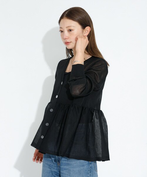 URBAN RESEARCH Sonny Label（アーバンリサーチサニーレーベル）の「シアーペプラムニットカーディガン（カーディガン/ボレロ・レディース・ライトグレー/バター/ブラック・FREE）」の6枚目の写真