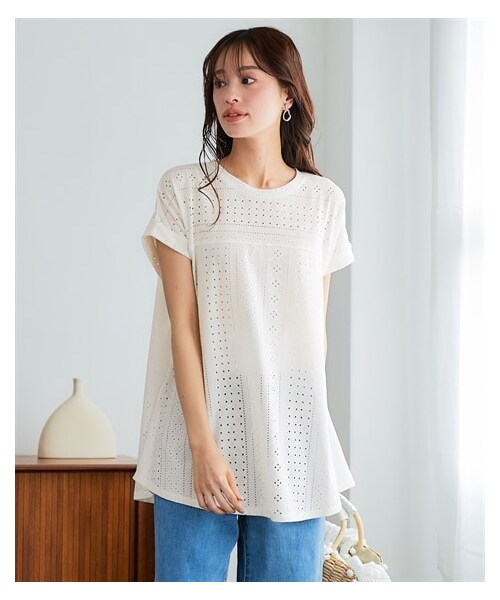 nissen（ニッセン）の「＜大きいサイズ＞カットレースバックギャザートップス（Tシャツ/カットソー・レディース・オフホワイト/ダークミント/黒/ブルー・L~LL/3L~4L/5L~6L/8L/10L）」の14枚目の写真