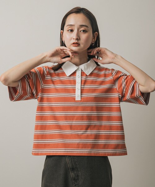 SENSE OF PLACE by URBAN RESEARCH（センスオブプレイスバイアーバンリサーチ）の「マルチボーダーカットポロシャツ（ポロシャツ・レディース・BLACK/ORANGE/WHITE・one）」の17枚目の写真