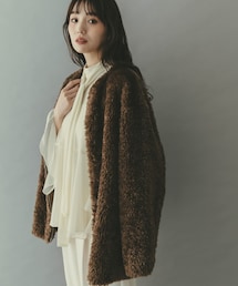 『WEB/一部店舗限定』ノーカラーファーボアZIPブルゾン