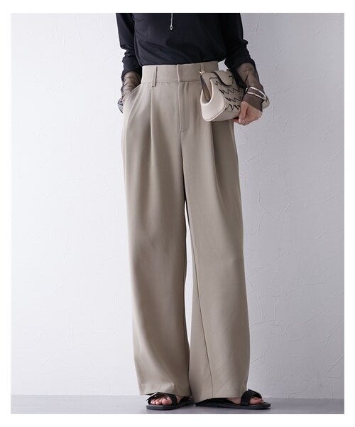 nissen（ニッセン）の「フロントタック入ワイドパンツ（パンツ・レディース・グリーン/黒/ブラウン/グレージュ・S/M/L/LL）」の10枚目の写真