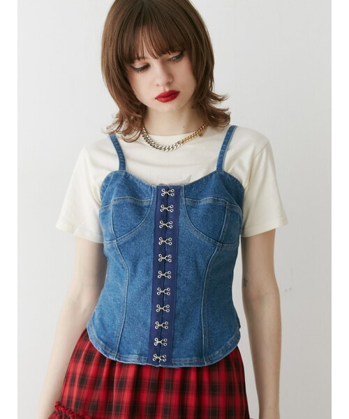 jouetie（ジュエティ）の「コルセットライクデニムビスチェ（キャミソール・レディース・ブラック/ブルー・M）」の4枚目の写真