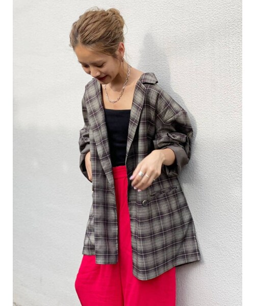 Ungrid（アングリッド）の「ビッグシルエットチェックジャケット（テーラードジャケット・レディース・グレー/イエロー・F）」の7枚目の写真
