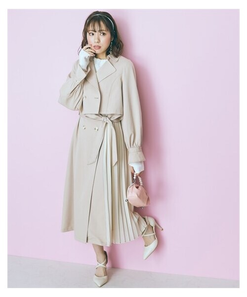 nissen（ニッセン）の「大きいサイズ 3wayスプリングコート（セットアップ） marun（ジャケット/アウター・レディース・ベージュ×アイボリー/パープル×ネイビー・L/LL/3L/4L/5L/6L/8L/10L）」の6枚目の写真