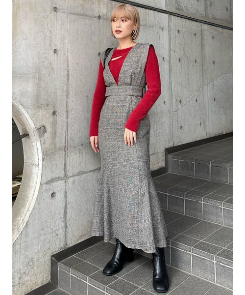 MURUA（ムルーア）の「サイドベルトマーメイドジャンパースカート（ジャンパースカート・レディース・グレー/ブラウン/ベージュ/ミックス/ダークミックス・1/2）」の12枚目の写真