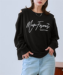 nissen | ＜大きいサイズ＞ ショルダーカットデザインロゴトレーナー(Tシャツ/カットソー)