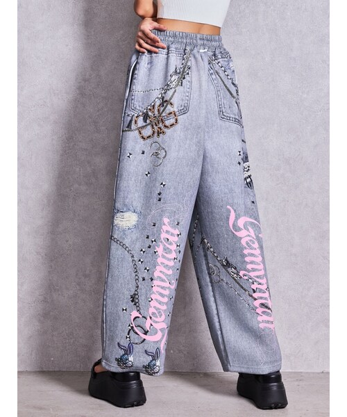 GYDA(ジェイダ)の「GYDAデニムsublimation printingパンツ(その他パンツ・レディース・ブラック/ブルー・F)」の2枚目の写真