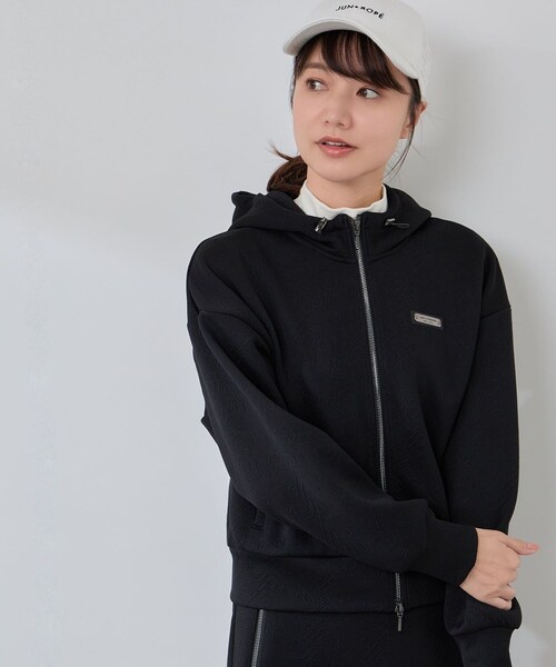 ROPE'（ロペ）の「ロゴキルト風ジャガードフーディーパーカー/セットアップ対応・UV/Oggi掲載（パーカー・レディース・ブラック/ホワイト/サックス・L/M/S）」の20枚目の写真