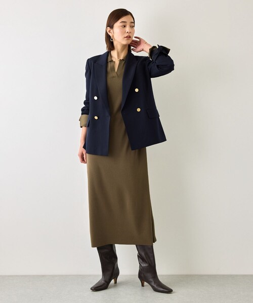 ROPE'（ロペ）の「【J'aDoRe・一部店舗限定サイズ】サテンコンビオープンカラーニットワンピース/イージーケア（ワンピース・レディース・ブラック/カーキ・F）」の9枚目の写真