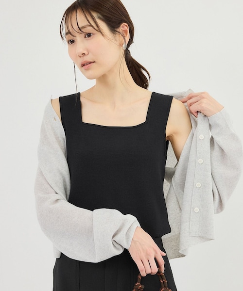 ROPE' PICNIC（ロペピクニック）の「スクエアネックニットタンクトップ（タンクトップ・レディース・ブラック/キナリ/ダークブラウン/クリーム・F）」の2枚目の写真