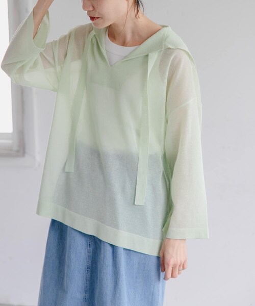 URBAN RESEARCH DOORS(アーバンリサーチドアーズ)の「FORK&SPOON セーラーカラーシアーニットプルオーバー(その他トップス・レディース・BLACK/LIME・1)」の8枚目の写真