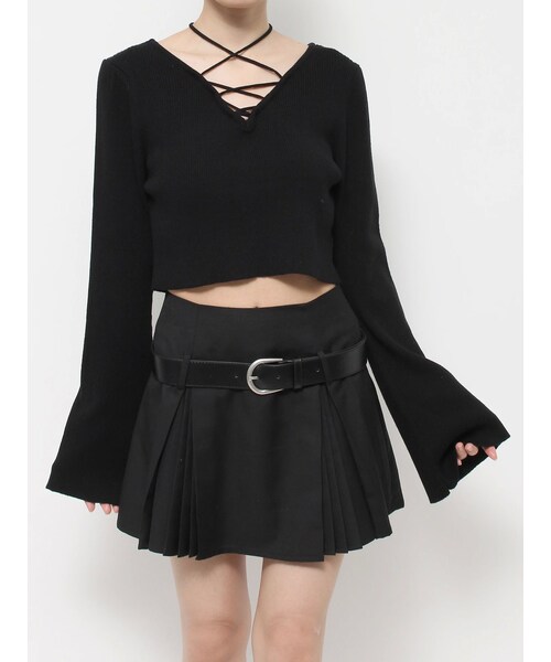 EATME（イートミー）の「レースアップクロップドニット（ニット/セーター・レディース・オフホワイト/ブラック/ピンク・F）」の4枚目の写真