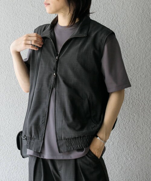 SENSE OF PLACE by URBAN RESEARCH（センスオブプレイスバイアーバンリサーチ）の「『イージーケア/セットアップ対応』リネンライクスタンドカラーWジップベスト（ベスト・メンズ・L.BLUE/CHARCOAL/NAVY・M/L）」の6枚目の写真