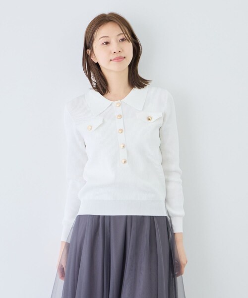 Jayro（ジャイロ）の「フラップポケット付きリブポロニット（ニット/セーター・レディース・ブラック/ホワイト系・M）」の16枚目の写真