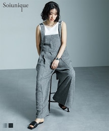 Soiunique | サマーツイード素材ドレープサロペットワイドパンツ ［Soiunique］(つなぎ/オールインワン)