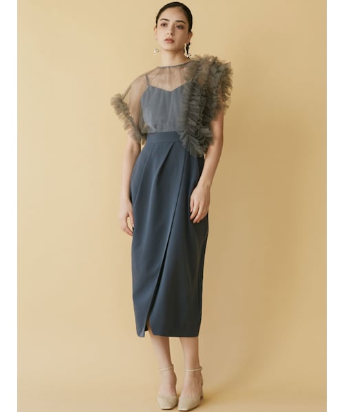 LADYチュールドッキングコクーンワンピース　ラグナムーン LAGUNAMOON ラグナムーン LADYチュールドッキングコクーンドレス