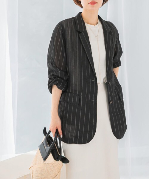 URBAN RESEARCH ROSSO（アーバンリサーチロッソ）の「シアージャケット（テーラードジャケット・レディース・bk×white/beige・FREE）」の3枚目の写真