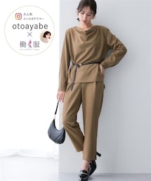 7days Life Styling | 【OTOさんコラボ】セットアップ ベルト付きドレープブラウス+テーパードパンツ(速乾・UVカット)<大きいサイズ有>(シャツ/ブラウス)