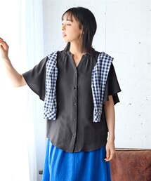 nissen | 大きいサイズ クリオネ袖ギャザーブラウス（接触冷感・UVカット）(シャツ/ブラウス)