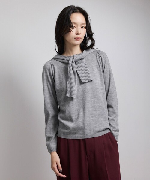 ROPE'（ロペ）の「袖ギャザークルーネックニットプルオーバー/イージーケア（ニット/セーター・レディース・ブラック/グレー/オフホワイト/レッド/ローズピンク・F）」の17枚目の写真