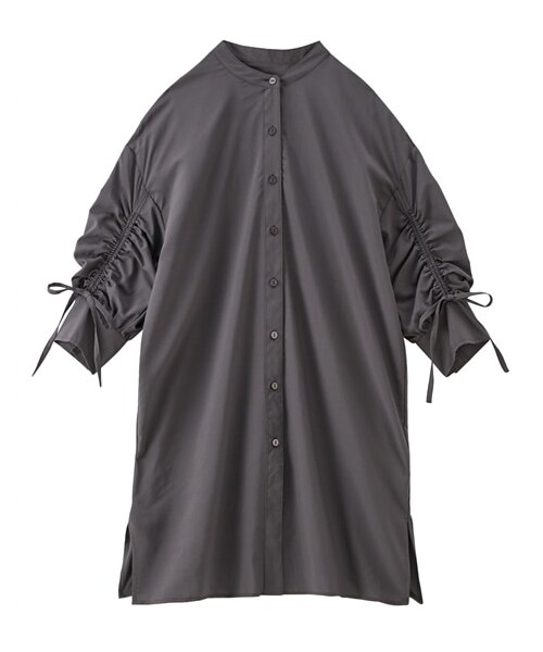 nissen（ニッセン）の「小さいサイズ　ドロストスリーブチュニックシャツ　低身長さん・小柄女性（シャツ/ブラウス・レディース・チャコール/モカ・PSS/PS）」の2枚目の写真