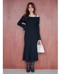 MERCURYDUO | レース切替オアフショルニットワンピース(ワンピース)