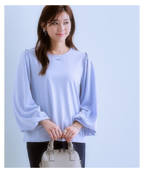 nissen（ニッセン）の「カットソー素材ボリューム袖ブラウス（Tシャツ/カットソー・レディース・ブルー系ストライプ/オフホワイト/ネイビー・S/M/L/LL/3L/4L/5L/6L）」の20枚目の写真