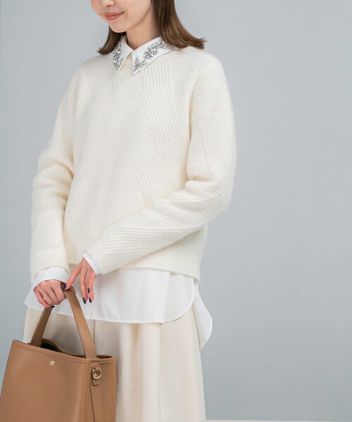 URBAN RESEARCH ROSSO（アーバンリサーチロッソ）の「ダイヤ柄編ラメミックスニット（ニット/セーター・レディース・OFF WHITE/BABY PINK/SILVER・Free）」の9枚目の写真