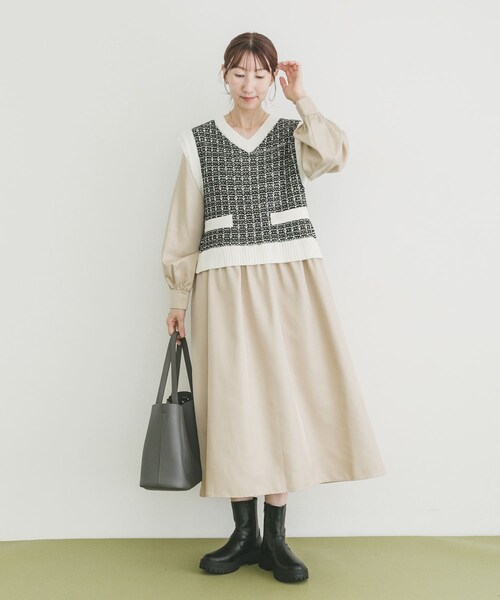 ITEMS URBANRESEARCH(アイテムズ アーバンリサーチ)の「ツイードニットドッキングワンピース(ワンピース・レディース・BLK×WHT/BLK・FREE)」の19枚目の写真