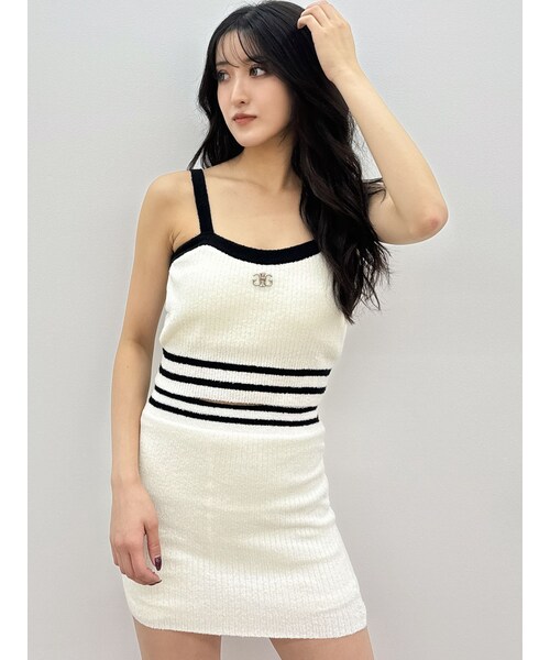 GYDA（ジェイダ）の「ラインパイルニットビスチェ（キャミソール・レディース・ブラック/スカイブルー/オフホワイト・F）」の2枚目の写真