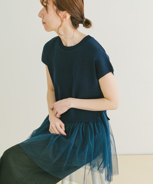ITEMS URBANRESEARCH(アイテムズ アーバンリサーチ)の「ソウバリチュールドッキングニット(ニット/セーター・レディース・NVY/BLK/OFF・FREE)」の4枚目の写真