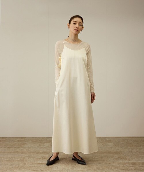 ROPE'（ロペ）の「【洗える】シャイニーサテンキャミワンピース（ドレス・レディース・オフホワイト/オレンジ・F）」の10枚目の写真
