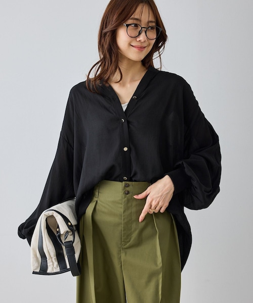 ROPE' PICNIC(ロペピクニック)の「布帛シアーカーディガンブラウス(シャツ/ブラウス・レディース・ブラック/キナリ/ベージュ・F)」の3枚目の写真